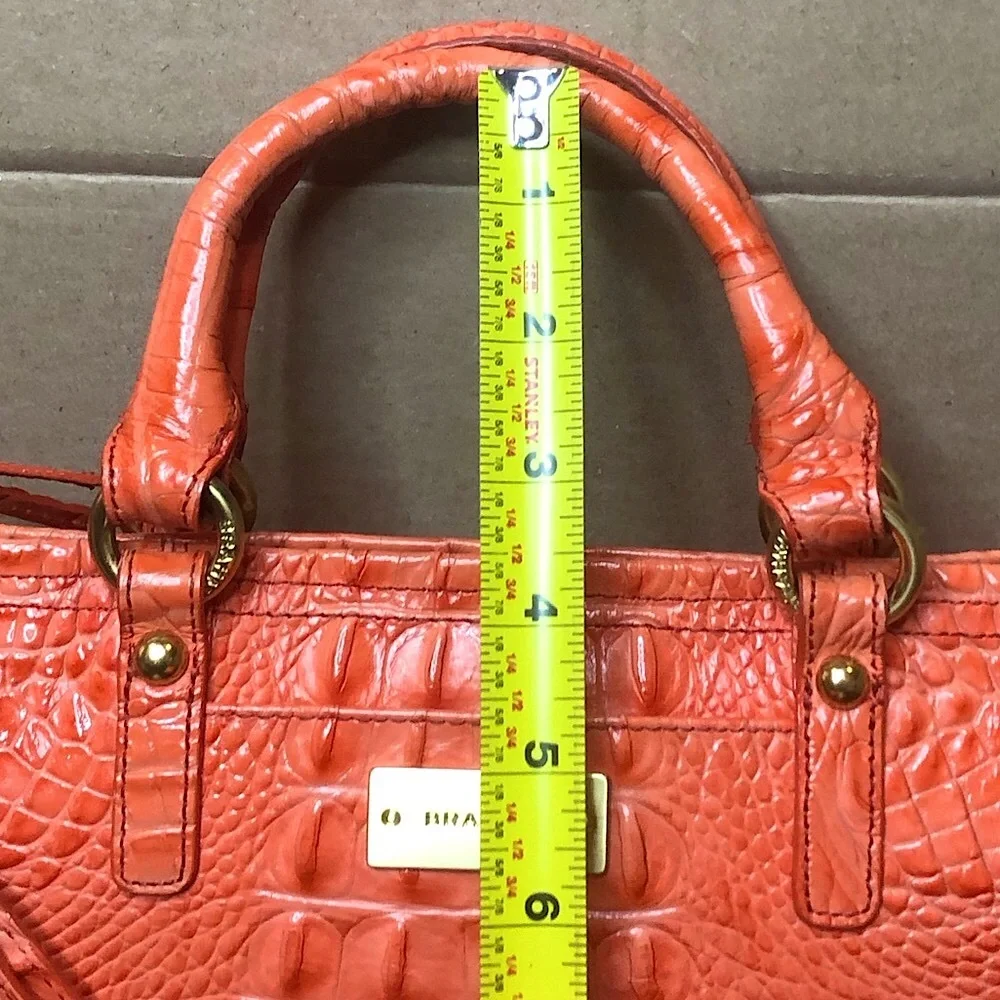 BRAHMIN Croc Embossed Leather Rolled Top Handle Tangerine Satchel Shoulder Bag
